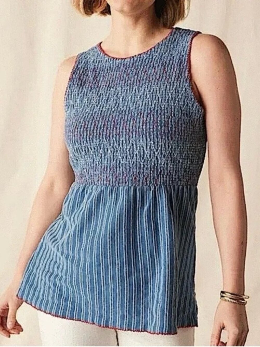 Matilda Jane Roxie Striped Smocked Blue Tank Top Women’s Size Small
